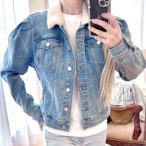 Denim Puff Sleeve Sherpa Collar Jean Jacket NWOT Size Medium